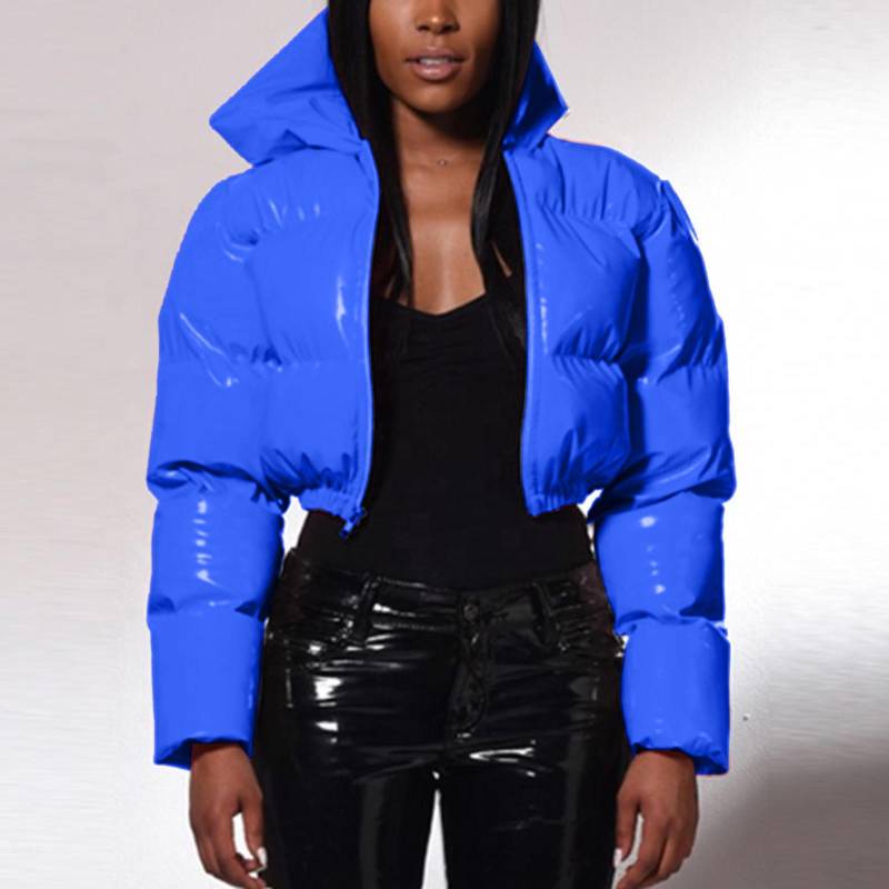 Neue vielseitige warme kurze Jacke weibliche Daunenmäntel Daunen-Baumwoll-Outwear koreanischen Stehkragen gepolsterte weiche Herbst Frauen Winterparkas S blau von Joom DACH