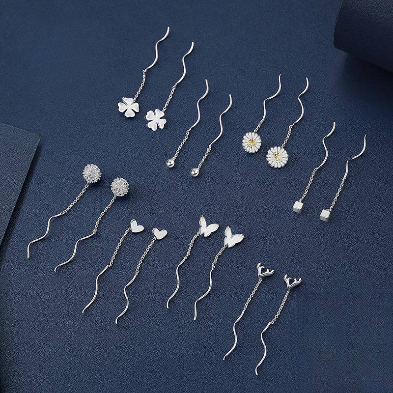 Neue vierblättrige Kleeblatt-Ohrringe für Damen, Reine Ohrringe, Leichte Luxus-Ohrringe, Einfaches Ohrlochstechen, Quasten-Ohrhänger copper silver plated von Joom DACH