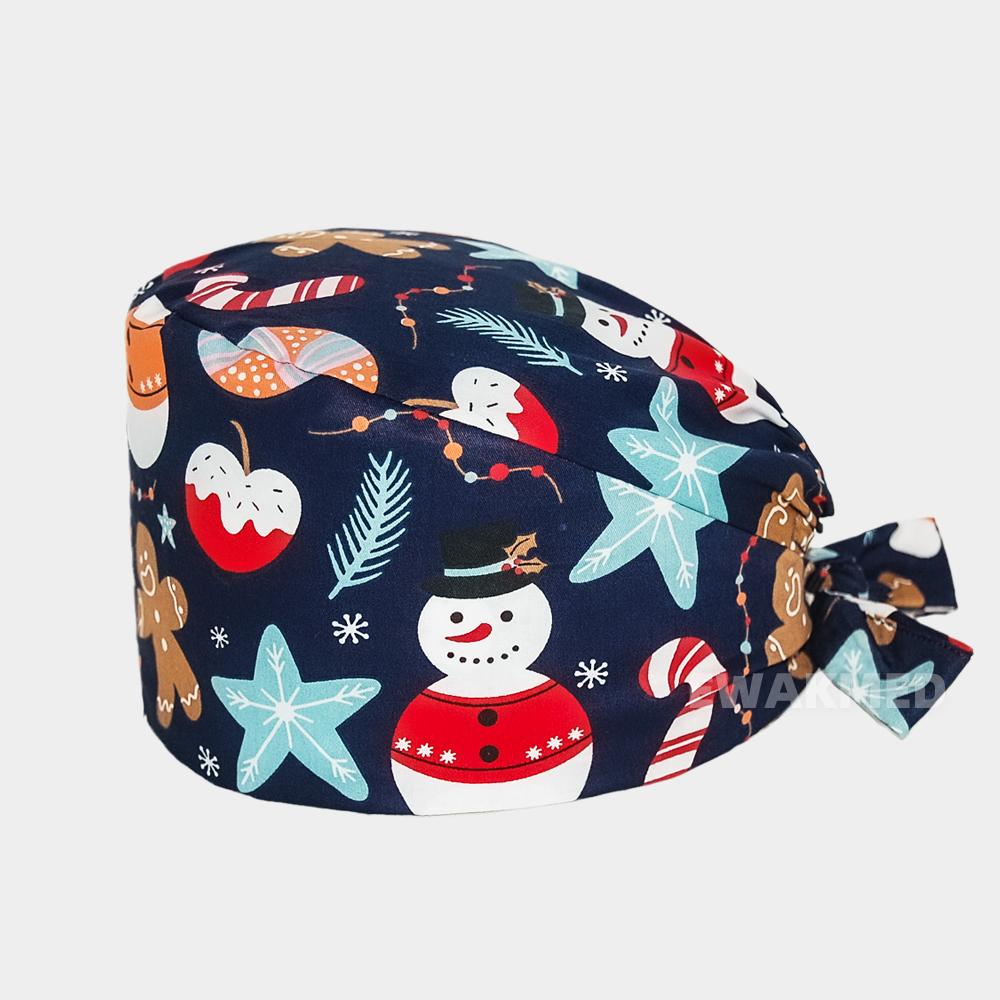 Neue weihnachtlich bedruckte chirurgische Peeling-Mütze aus 100 % Baumwolle mit Schweißband, Chef Vet Spa Medical Bouffant Hat One Size von Joom DACH