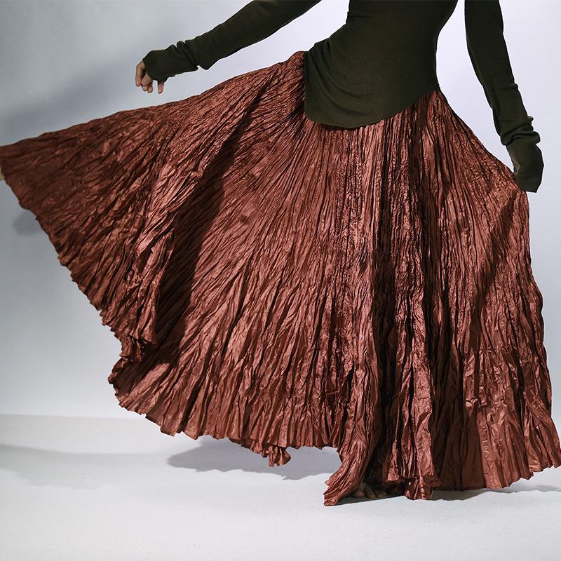 Neuer, heiß verkaufter Textur-Faltenrock für Damen, unregelmäßiger, langer, schwingender Tanzrock mit hoher Taille, Beinbedeckung und dünner, langer Faltenrock average size von Joom DACH