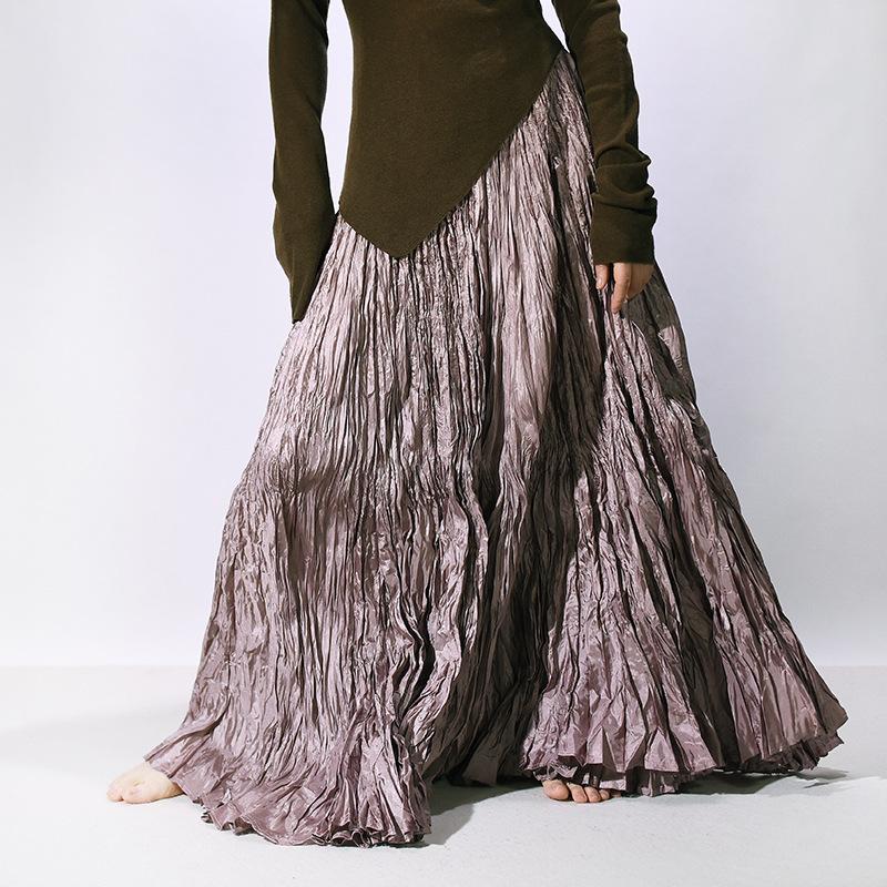 Neuer, heiß verkaufter Textur-Faltenrock für Damen, unregelmäßiger, langer, schwingender Tanzrock mit hoher Taille, Beinbedeckung und dünner, langer Faltenrock average size von Joom DACH