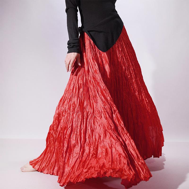 Neuer, heiß verkaufter Textur-Faltenrock für Damen, unregelmäßiger, langer, schwingender Tanzrock mit hoher Taille, Beinbedeckung und dünner, langer Faltenrock average size von Joom DACH