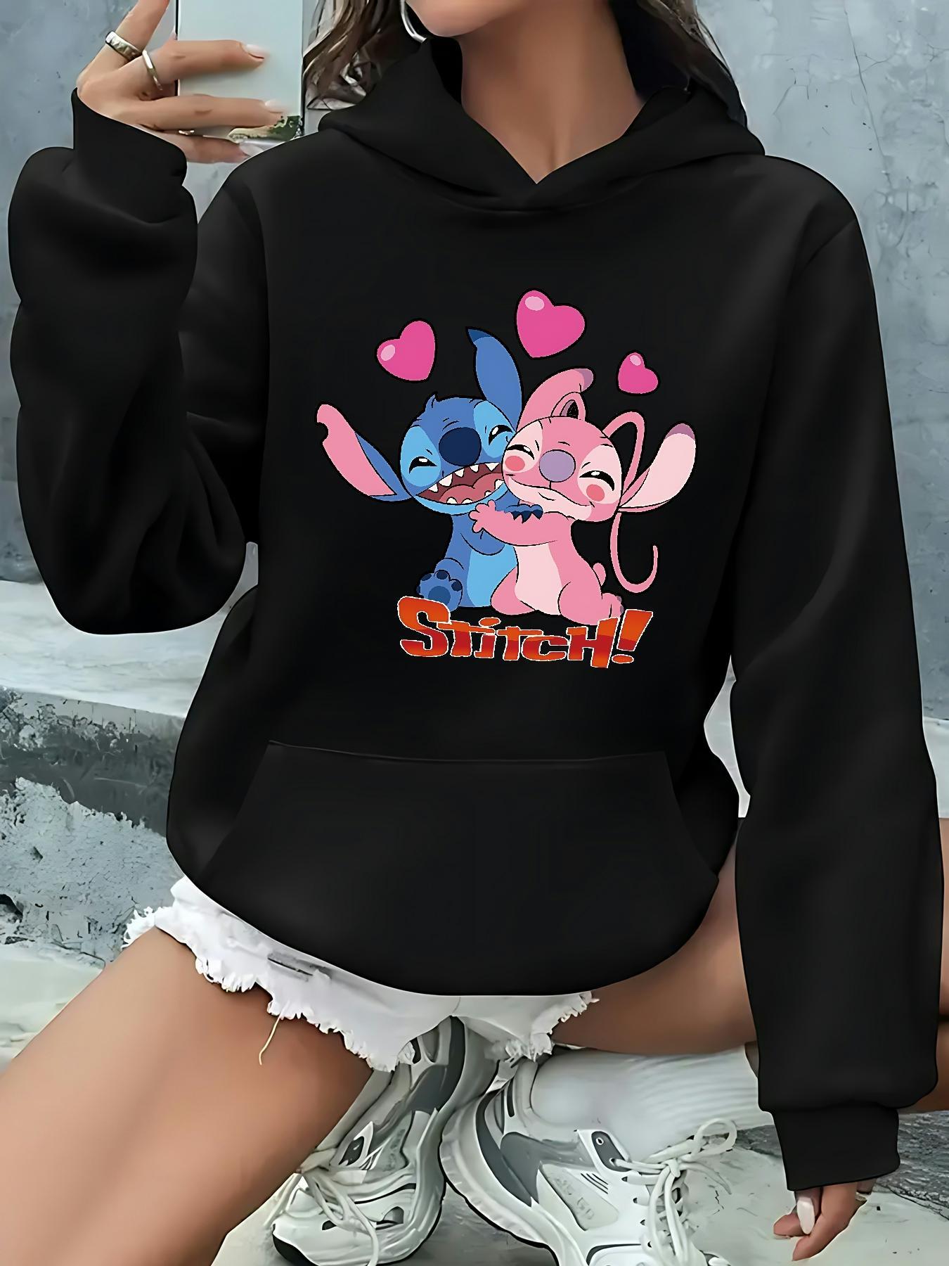 Neuer 2025 Disney Stitch Muster Damen Hoodie Herbst Winter Lässig Unisex Pullover Sweatshirt Kleidung Kapuzenpullover Streetwear Übergroß 3XL von Joom DACH
