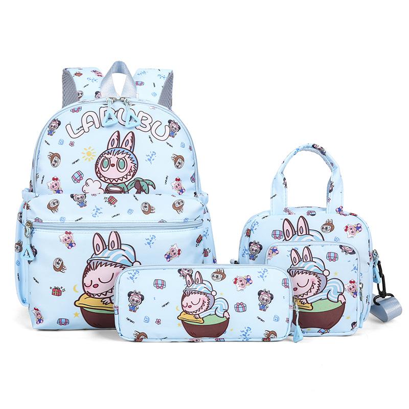 Neuer 4-teiliger Kinder-Cartoon-Rucksack LABUBU-Druck Schultasche Großes Fassungsvermögen Leichter Wasserdichter und Verschleißfester Rucksack blau von Joom DACH