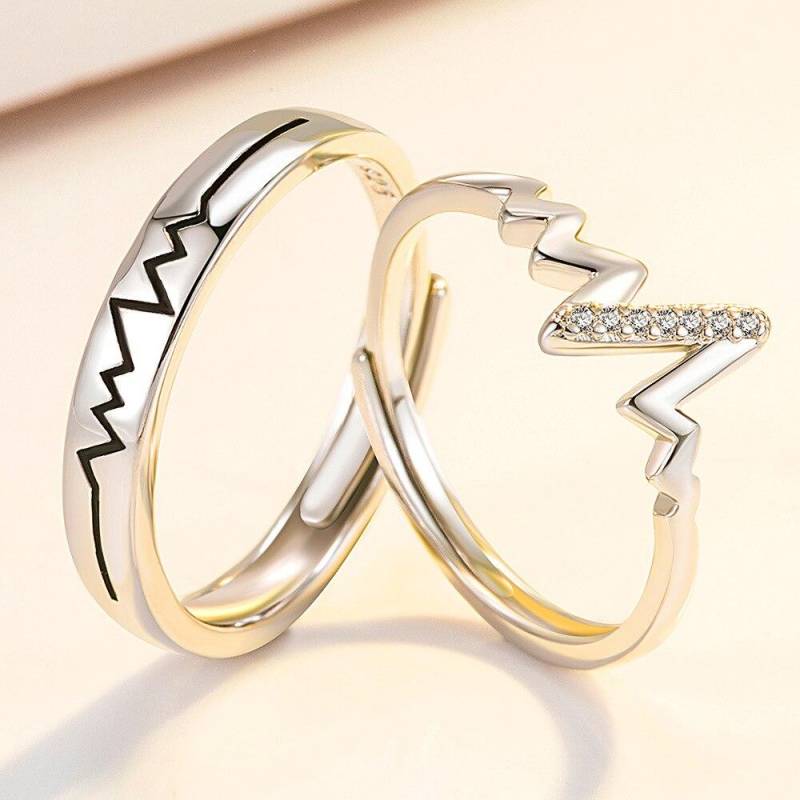 Neuer 925er Sterlingsilber Partnerring Herren Damen Elektrokardiogramm Verstellbares Paar Mikro-eingelegter Zirkon Liebhaberringe Schmuck Geschenk von Joom DACH