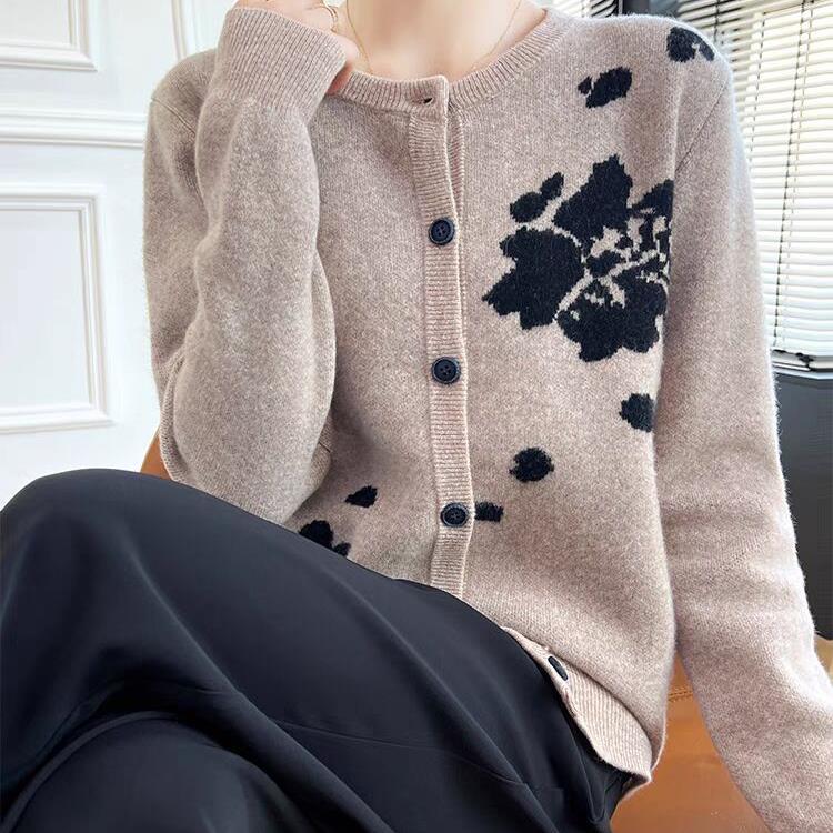 Neuer Cardigan für Damen Rundhals Farbblockierender Jacquard Strickpullover mit Lockerer Wolljacke 2XL von Joom DACH