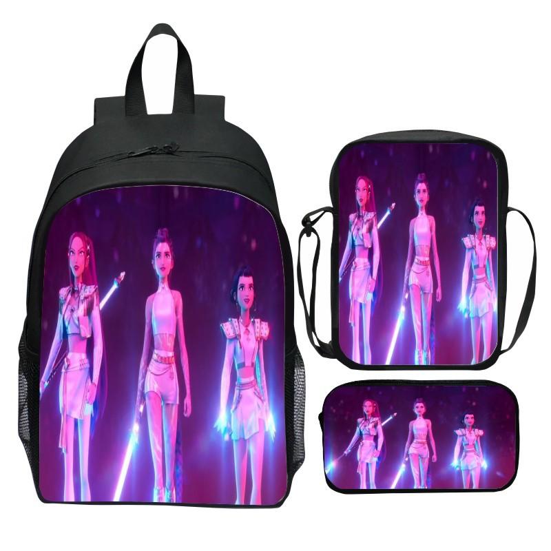 Neuer Druck Hunter Demon Girl Group Huntrix Kpop dreiteiliges Set Schultasche Cartoon Grundschulrucksack für Jungen und Mädchen 40*30*13cm von Joom DACH