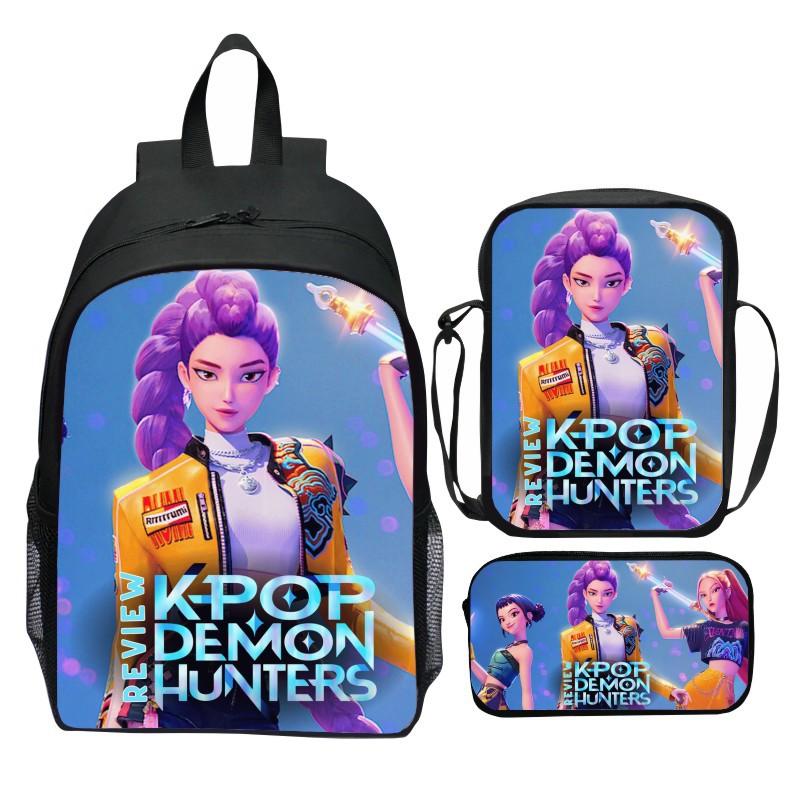 Neuer Druck Hunter Demon Girl Group Huntrix Kpop dreiteiliges Set Schultasche Cartoon Grundschulrucksack für Jungen und Mädchen 40*30*13cm von Joom DACH