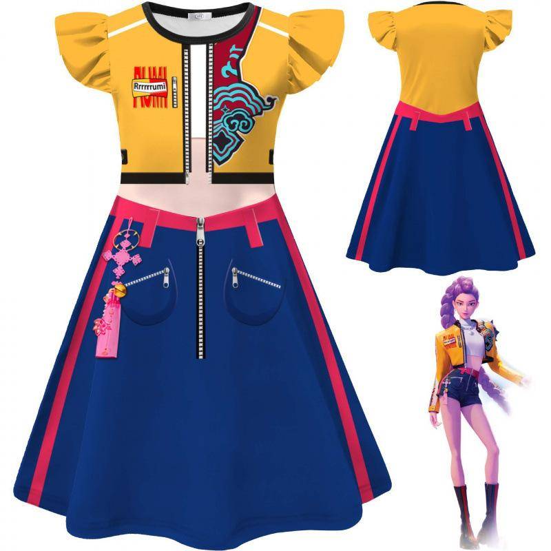 Neuer Film K-POP Dämonenjäger Cosplay Kostüm für Kinder Rumi Zoey Mira Kleid Halloween Anime Jägerinnen Kleid 120 CM von Joom DACH