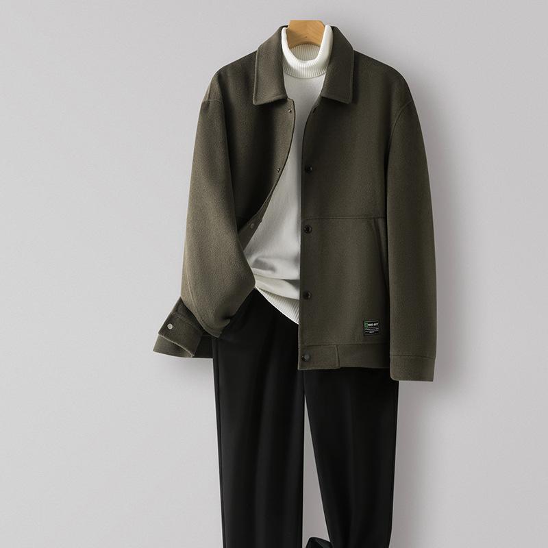 Neuer Frühling und Herbst 100% Wollmantel Kurze Jacke Beidseitiger Wollmantel Herren Kaschmirfreier Mantel 4XL von Joom DACH