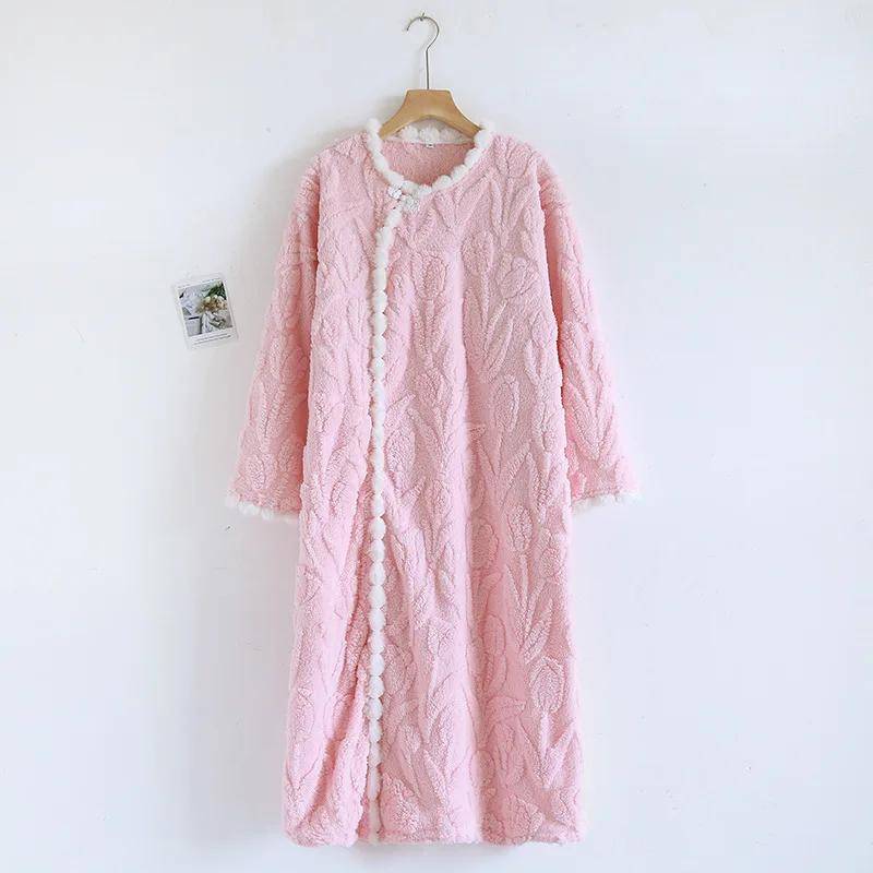Neuer Herbst/Winter Damen Flanell Schlafrock Langarm Verdickt Warm Langer Stil Locker Schlafmantel Hauskleidung M von Joom DACH