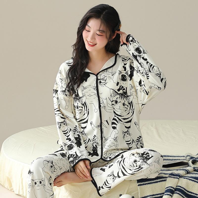 Neuer Herbst Süße Mädchen Pyjama mit gefütterten langen Ärmeln und Hosen Pyjama-Set Weicher Damen Pyjama mit Aufdruck XXL von Joom DACH