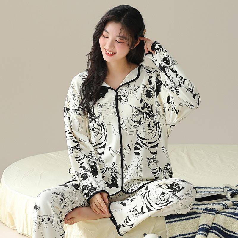 Neuer Herbst Süße Mädchen Pyjama mit gefütterten langen Ärmeln und Hosen Pyjama-Set Weicher Damen Pyjama mit Aufdruck XXL von Joom DACH