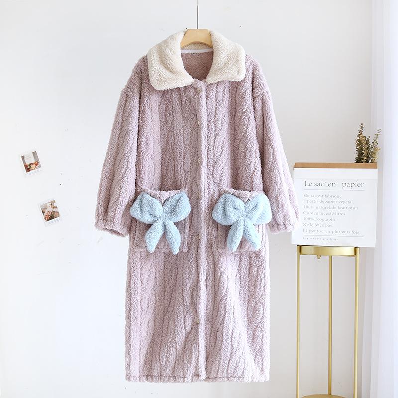 Neuer Herbst- und Winter Damen Langer Rock Flanell Nachthemd Verdickt Warm Korallenfleece Nachthemd Hausanzug Rock Nachtwäsche XL violett von Joom DACH