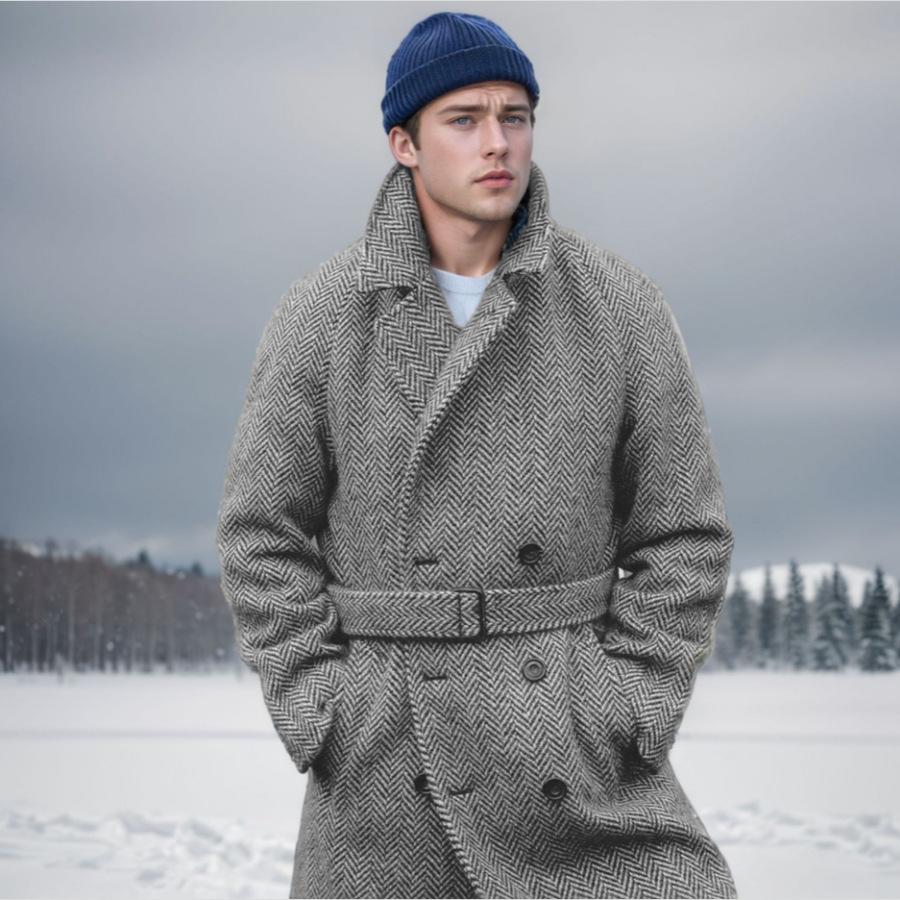 Neuer Herbst- und Winter Herren Woll-Plaid Midilanger Zweireiher Gesteppter Verdickter Mantel für Herren 2XL von Joom DACH