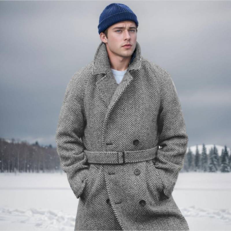 Neuer Herbst- und Winter Herren Woll-Plaid Midilanger Zweireiher Gesteppter Verdickter Mantel für Herren 2XL von Joom DACH