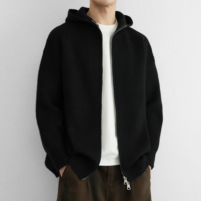 Neuer Herbst- und Winter-Kapuzen-Mode-Reißverschluss-Cardigan-Pullover für Jungen 4XL schwarz von Joom DACH