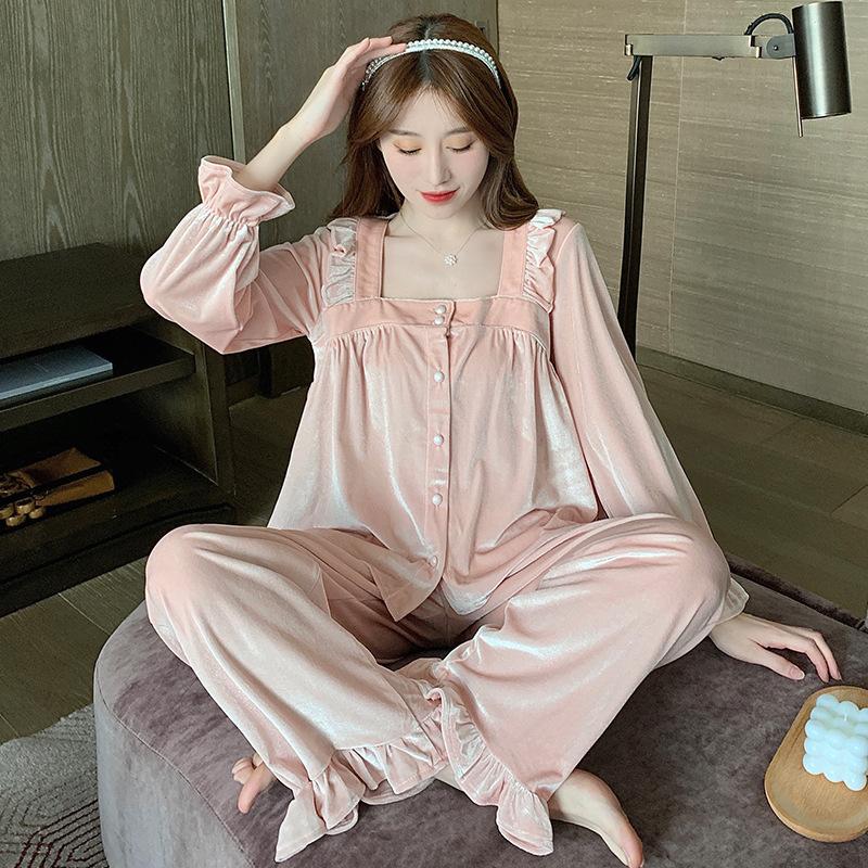 Neuer Herbst- und Winterpyjama Schlafanzug Samt Warmer Damen-Pyjama-Satz Langarm-Pyjama Damen-Pyjama M von Joom DACH