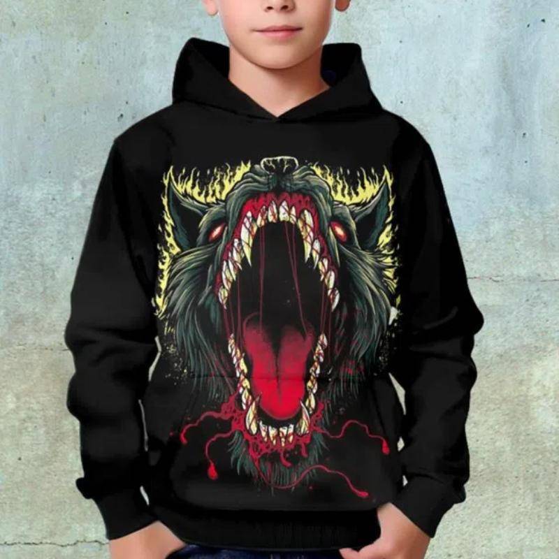 Neuer Kinder-Kapuzenpullover mit leuchtendem Gesichtsdruck, Unisex-Pullover, lässig, langärmelig, Outdoor-Kleidung für Mädchen und Jungen für Frühling und Herbst 100CM von Joom DACH