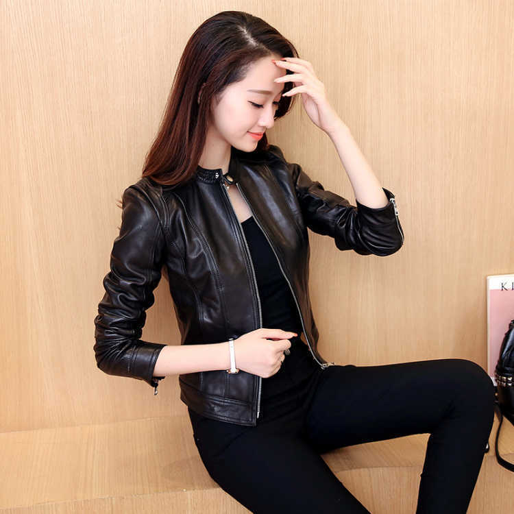Neuer Koreanischer Stil Übergröße PU Motorradlederjacke Lederjacke Damen Slim Kurz Kleine Jacke Lederjacke XL von Joom DACH
