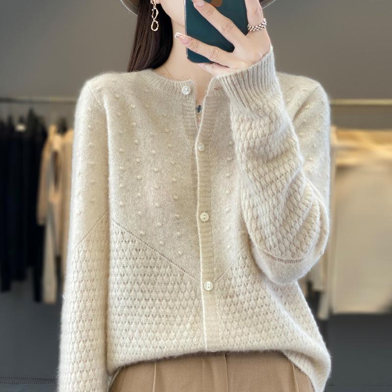 Neuer Lochstrick-Cardigan Damen Rundhals Langärmeliges Strickoberteil XXL von Joom DACH