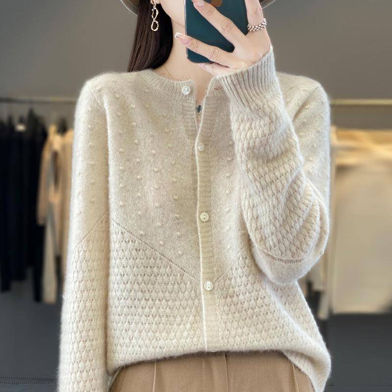 Neuer Lochstrick-Cardigan Damen Rundhals Langärmeliges Strickoberteil XXL von Joom DACH