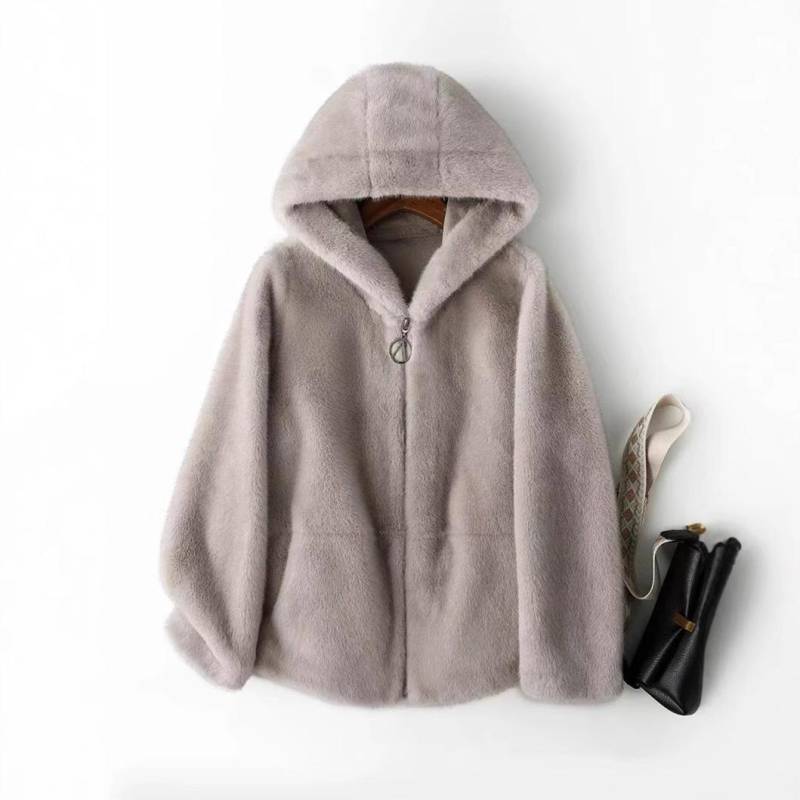 Neuer Mantel aus nachgemachtem goldenem Nerzsamt für Damen mit kurzer Kapuze, Shenandoah-Nerzimitation aus Nerzsamt 2XL grau von Joom DACH