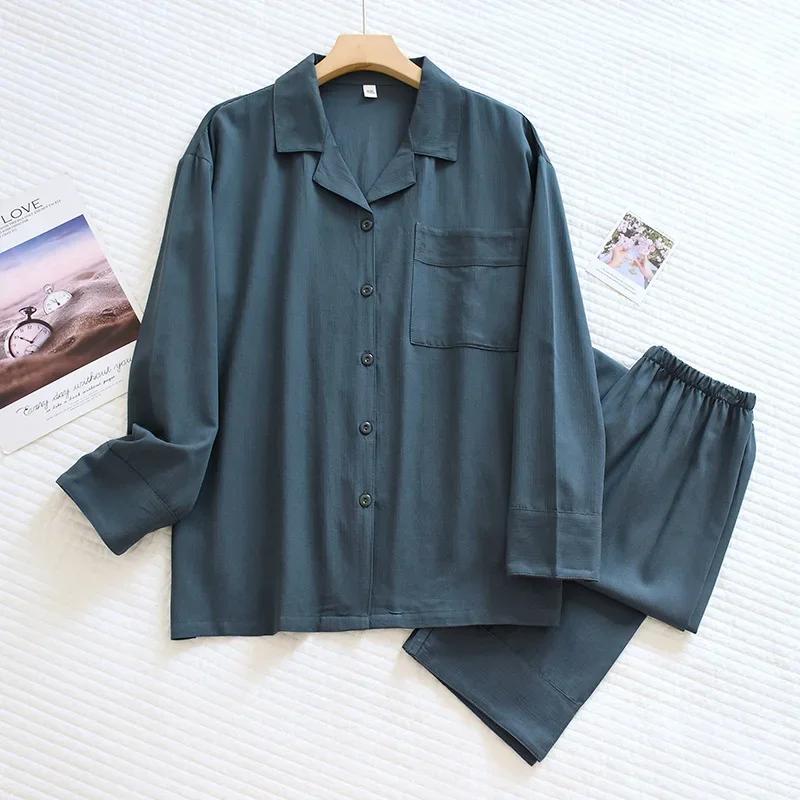 Neuer Paar-Pyjama-Anzug für Frühling und Sommer, 100 % Viskose, langärmelige Hose, zweiteiliger Heimanzug für Männer und Frauen, große Größe XL von Joom DACH