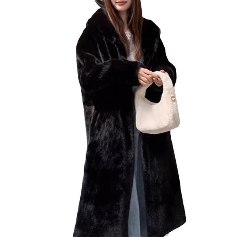 Neuer Pelzmantel aus Nerzimitat mit Samt und einteiliger Damen-Wintermantel mit umweltfreundlicher Kapuze L von Joom DACH