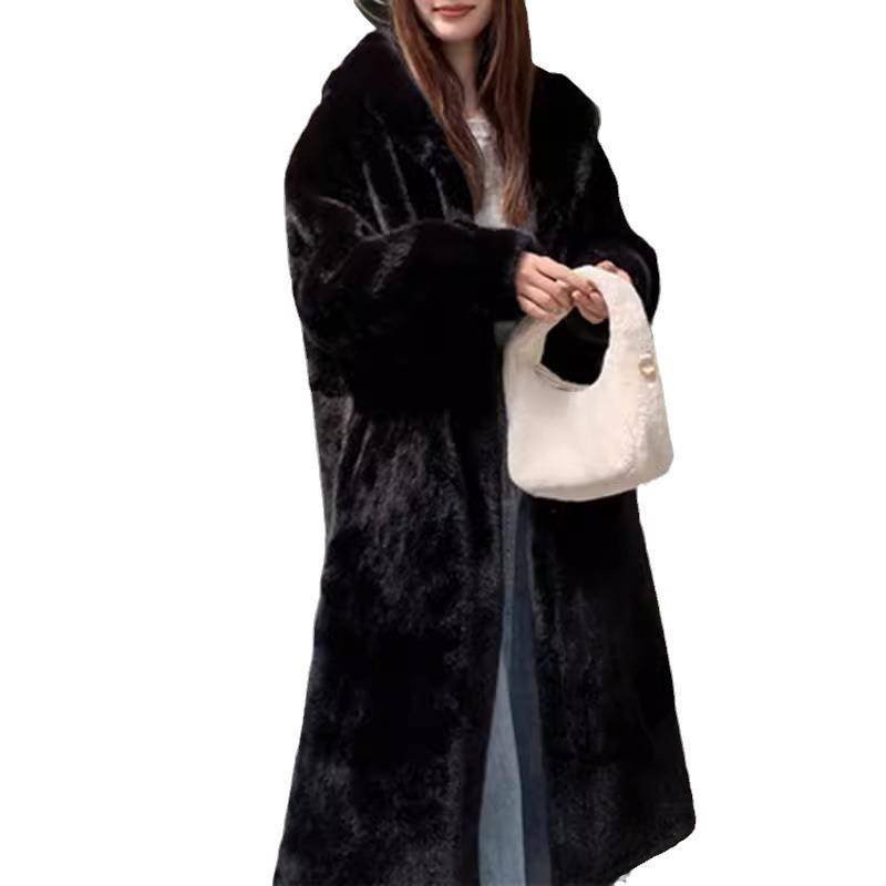 Neuer Pelzmantel aus Nerzimitat mit Samt und einteiliger Damen-Wintermantel mit umweltfreundlicher Kapuze L von Joom DACH