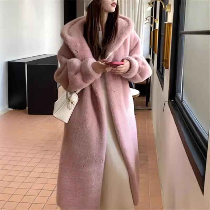 Neuer Pelzmantel aus Nerzimitat mit Samt und einteiliger Damen-Wintermantel mit umweltfreundlicher Kapuze M von Joom DACH