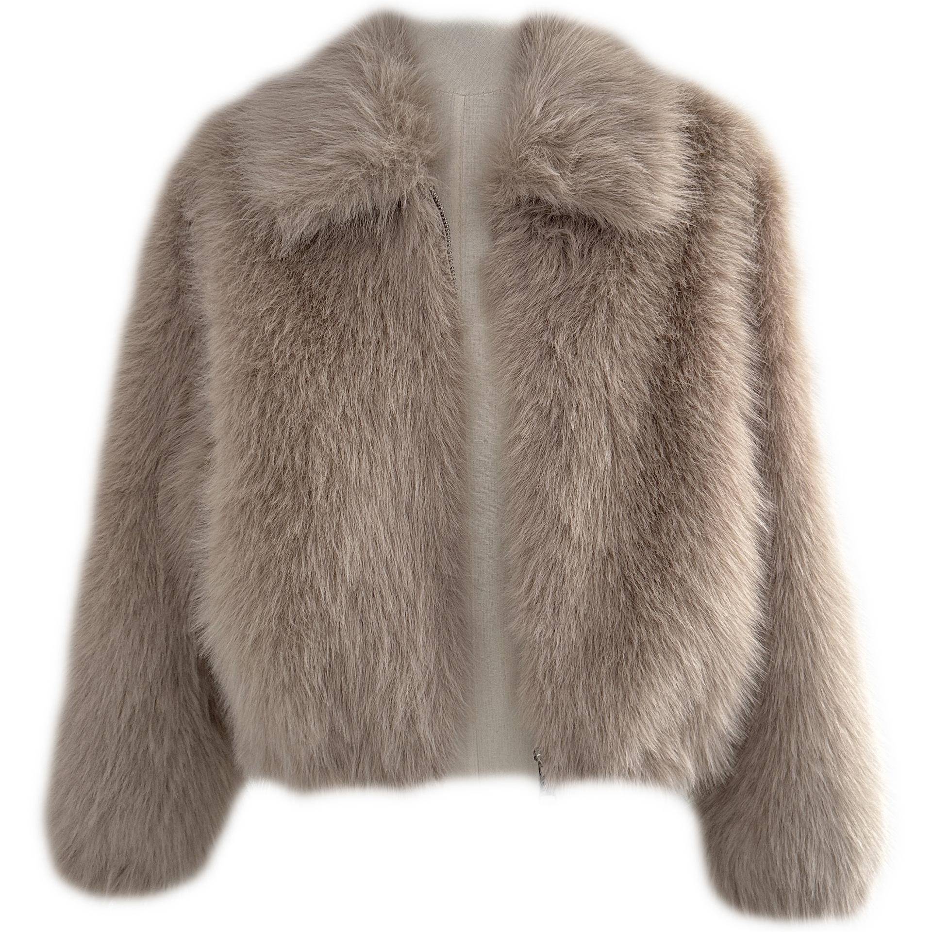 Neuer Pelzmantel für Damen, kurzes Temperament, Revers, breites, lässige Mode, Plüschmantel L von Joom DACH