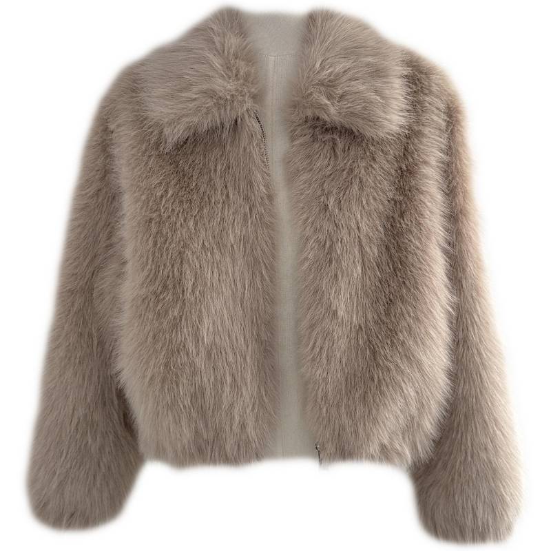 Neuer Pelzmantel für Damen, kurzes Temperament, Revers, breites, lässige Mode, Plüschmantel L von Joom DACH