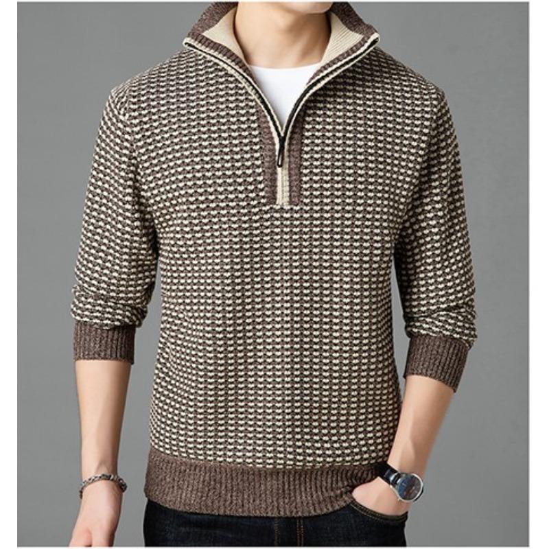 Neuer Pullover Herren Rollkragen Reißverschluss Plus Samt Verdickt Herbst und Winter Gestricktes Basic-Shirt für junge und mittelalte Menschen 3XL von Joom DACH
