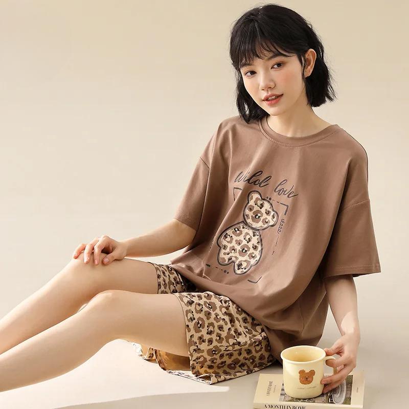 Neuer Sommerpyjama für Damen, kurzärmelige Shorts, Cartoon-Hauskleidung, reine Baumwolle, süß und niedlich XXL von Joom DACH