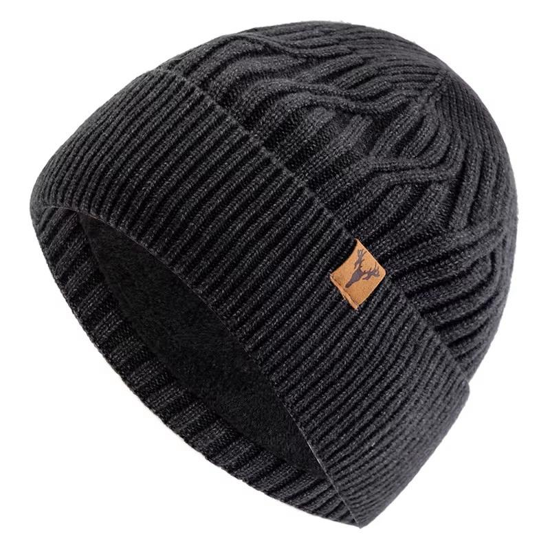 Neuer Stil Unisex Wintermütze Plüschfutter Warme Mütze Stilvolle Weiche Beanie-Mütze für Männer Frauen Outdoor Ski Sport Strickmütze 56cm-60cm dunkelgrau/schwarz von Joom DACH