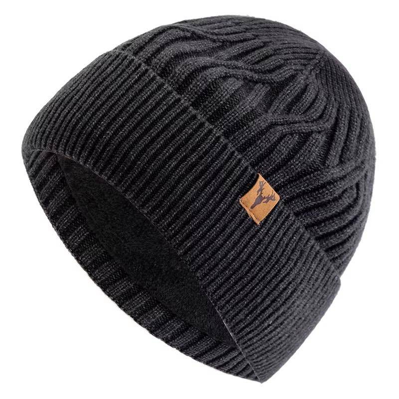 Neuer Stil Unisex Wintermütze Plüschfutter Warme Mütze Stilvolle Weiche Beanie-Mütze für Männer Frauen Outdoor Ski Sport Strickmütze 56cm-60cm dunkelgrau/schwarz von Joom DACH