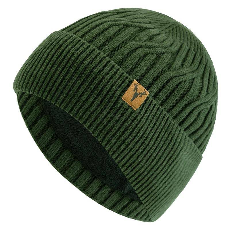 Neuer Stil Unisex Wintermütze Plüschfutter Warme Mütze Stilvolle Weiche Beanie-Mütze für Männer Frauen Outdoor Ski Sport Strickmütze 56cm-60cm armee grüne von Joom DACH