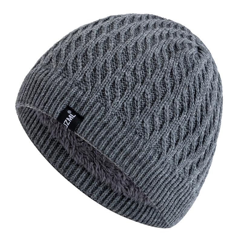 Neuer Stil Unisex Wintermützen Plüschfutter Herren Damen Warme Beanie Mütze Lässig JZML Label Deko Outdoor Winter SKI Strickmützen 55cm-58cm grau von Joom DACH