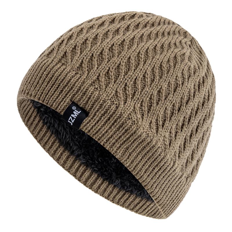 Neuer Stil Unisex Wintermützen Plüschfutter Herren Damen Warme Beanie Mütze Lässig JZML Label Deko Outdoor Winter SKI Strickmützen 55cm-58cm khaki von Joom DACH