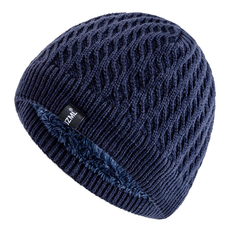 Neuer Stil Unisex Wintermützen Plüschfutter Herren Damen Warme Beanie Mütze Lässig JZML Label Deko Outdoor Winter SKI Strickmützen 55cm-58cm navy blau von Joom DACH