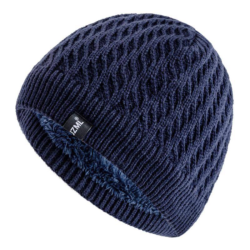 Neuer Stil Unisex Wintermützen Plüschfutter Herren Damen Warme Beanie Mütze Lässig JZML Label Deko Outdoor Winter SKI Strickmützen 55cm-58cm navy blau von Joom DACH