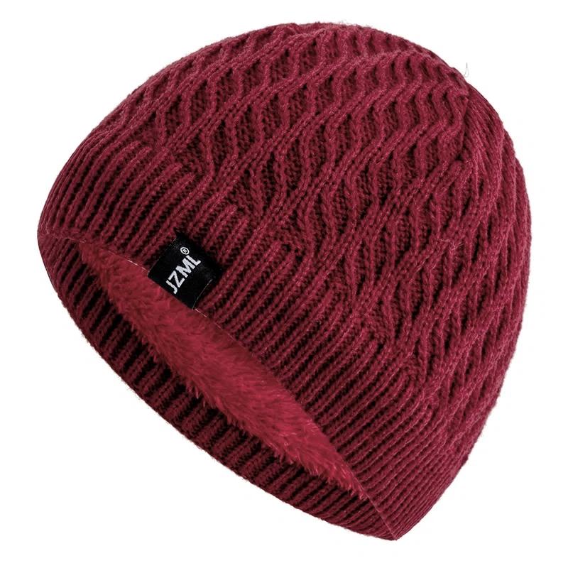 Neuer Stil Unisex Wintermützen Plüschfutter Herren Damen Warme Beanie Mütze Lässig JZML Label Deko Outdoor Winter SKI Strickmützen 55cm-58cm rot von Joom DACH
