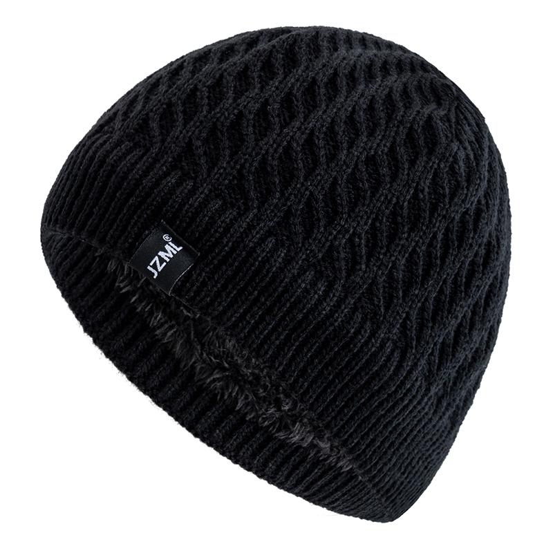 Neuer Stil Unisex Wintermützen Plüschfutter Herren Damen Warme Beanie Mütze Lässig JZML Label Deko Outdoor Winter SKI Strickmützen 55cm-58cm schwarz von Joom DACH