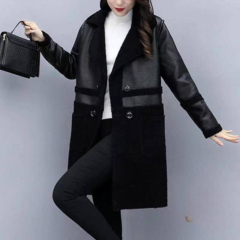 Neuer Trenchcoat für Damen, Lederjacke für Damen, lässig, doppelseitig, mittellanger und langer Mantel 4XL von Joom DACH