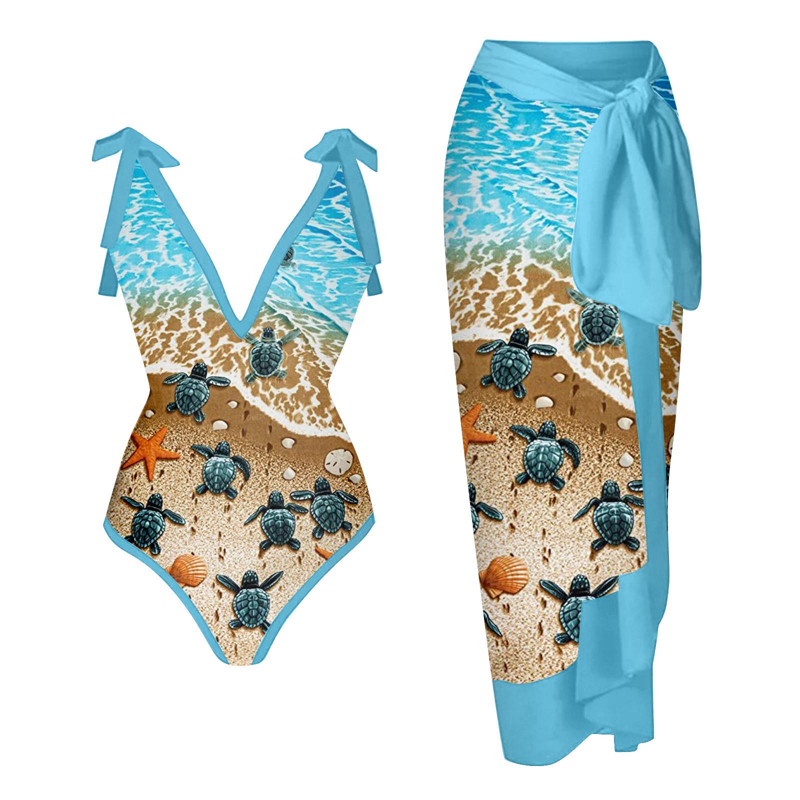 Neuer Vintage-Badeanzug mit ethnischem Aufdruck für Damen, zweiteilig, durchsichtiger Rock, konservative Push-Up-gepolsterte Badebekleidung, Strandmode XXXL von Joom DACH