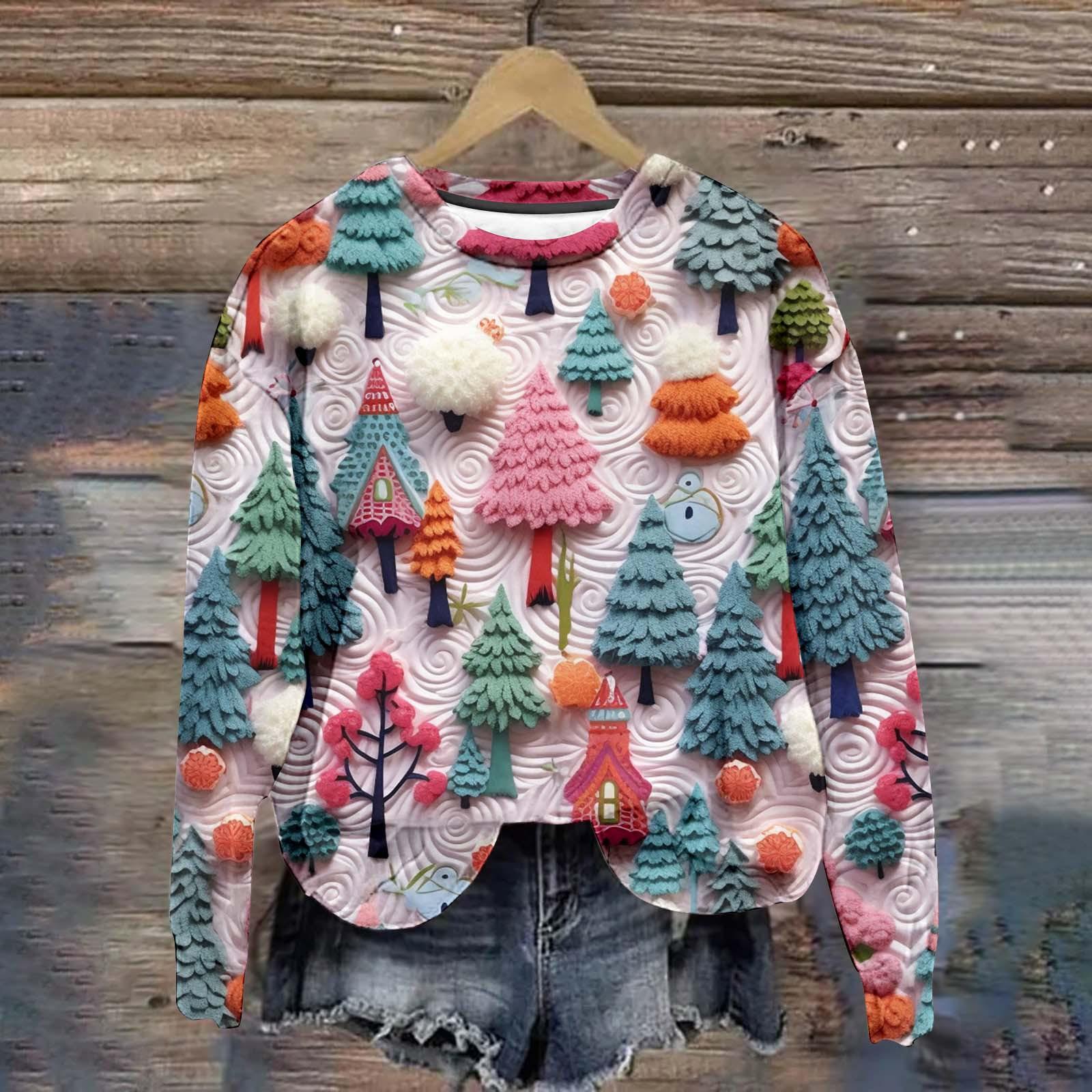 Neuer Weihnachts-Pullover Damen T-Shirt Langarm Oberteile Weihnachtsbaum Grafik Kleidung Y2k Niedliche Mädchen Bekleidung Damen Sweatshirt 3XL von Joom DACH