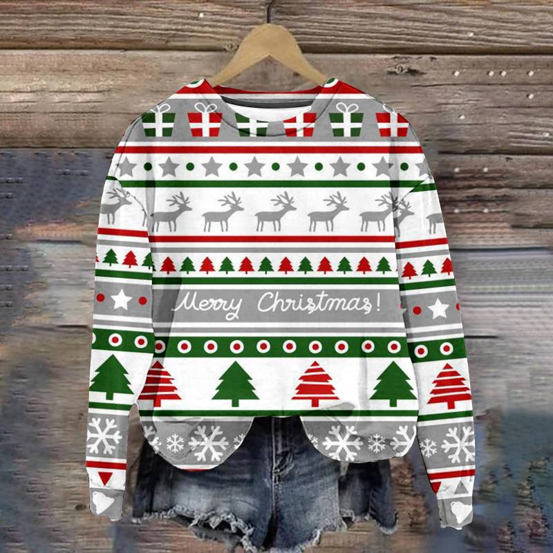 Neuer Weihnachts-Pullover Damen T-Shirt Langarm Oberteile Weihnachtsbaum Grafik Kleidung Y2k Niedliche Mädchen Bekleidung Damen Sweatshirt XL von Joom DACH