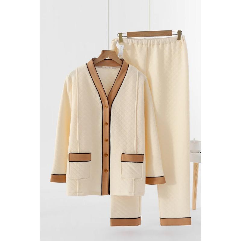 Neuer Winter Damen Pyjama Anzug Air Baumwolle Gepolstert Baby Mantel V-Ausschnitt Strickjacke Stillanzug Knopfleiste Homewear Nachtwäsche XL von Joom DACH