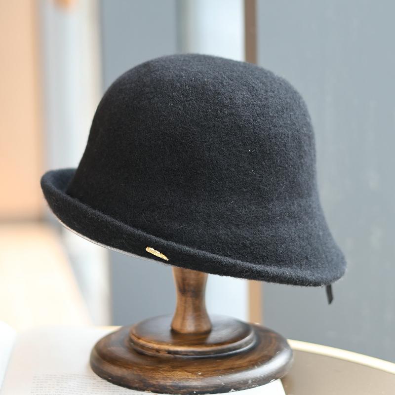 Neuer Woll-Bucket-Hat Damen Herbst und Winter Retro Curling Top Hat Goldstandard Mode Warmer Beckenhut Adult average size schwarz von Joom DACH
